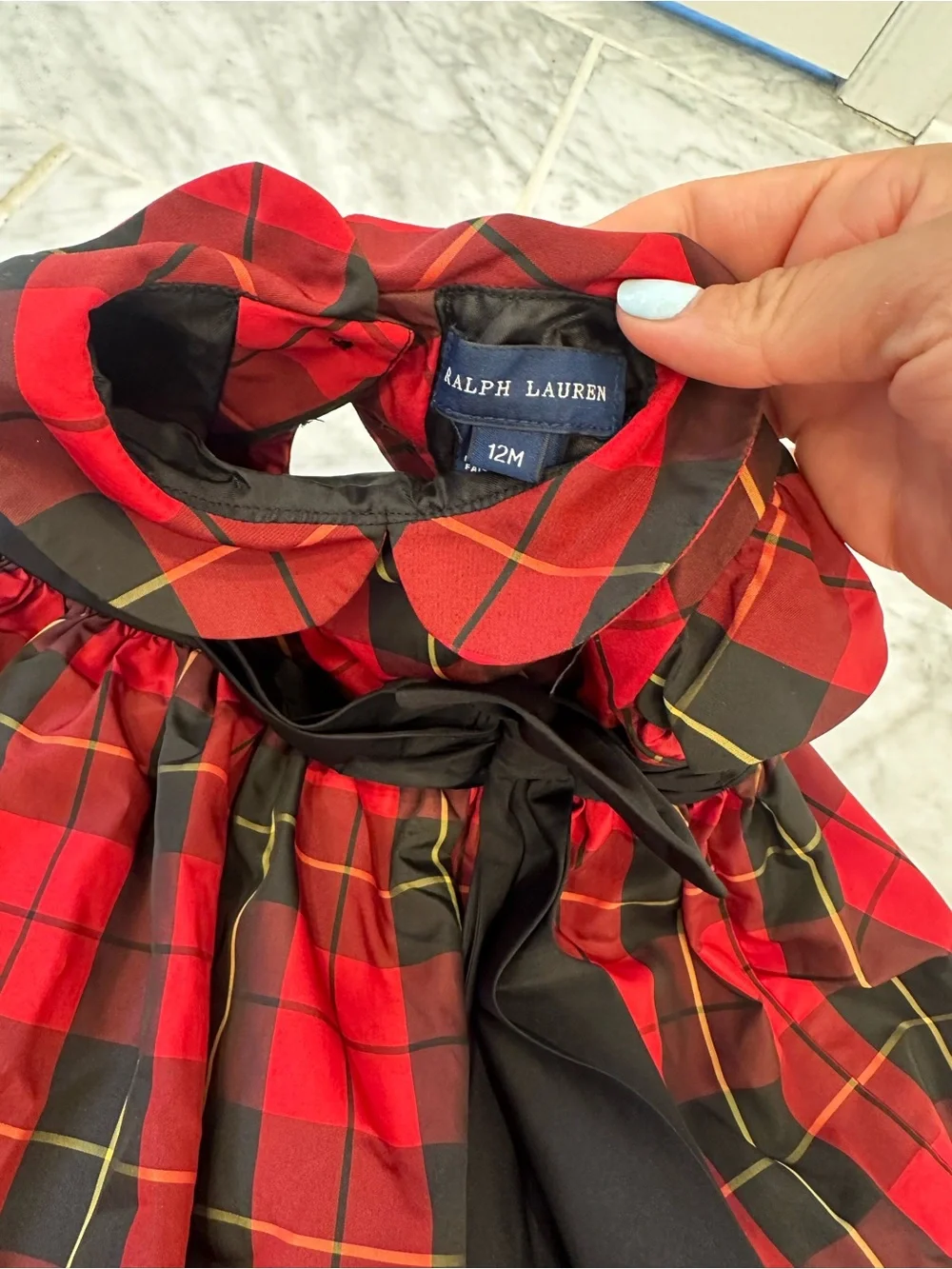 Ralph Lauren Red Plaid Holiday Dress with Black Bow